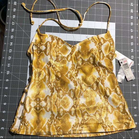 NWT Bongo Swimsuit Halter Top SnakeReptile Animal Print Gold Yellow White SZ S - Picture 12 of 16